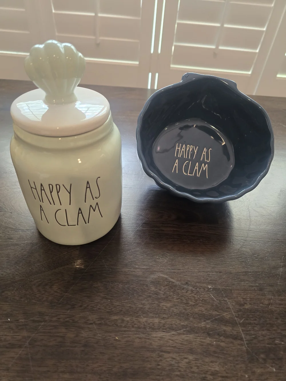 Rae Dunn 'Happy As A Clam' Canister & Scalloped Bowl - Seafoam and Navy